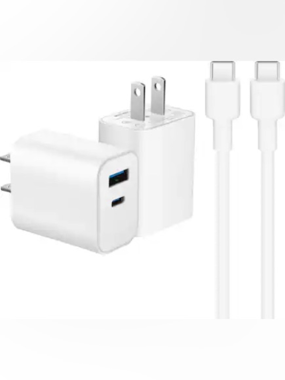 White Mobile Phone Fast-Charging Power Adapter and USB Charging Cable